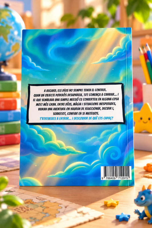 Contraportada de Super Kids II: La Porta d'Asgard, llibre infantil en català
