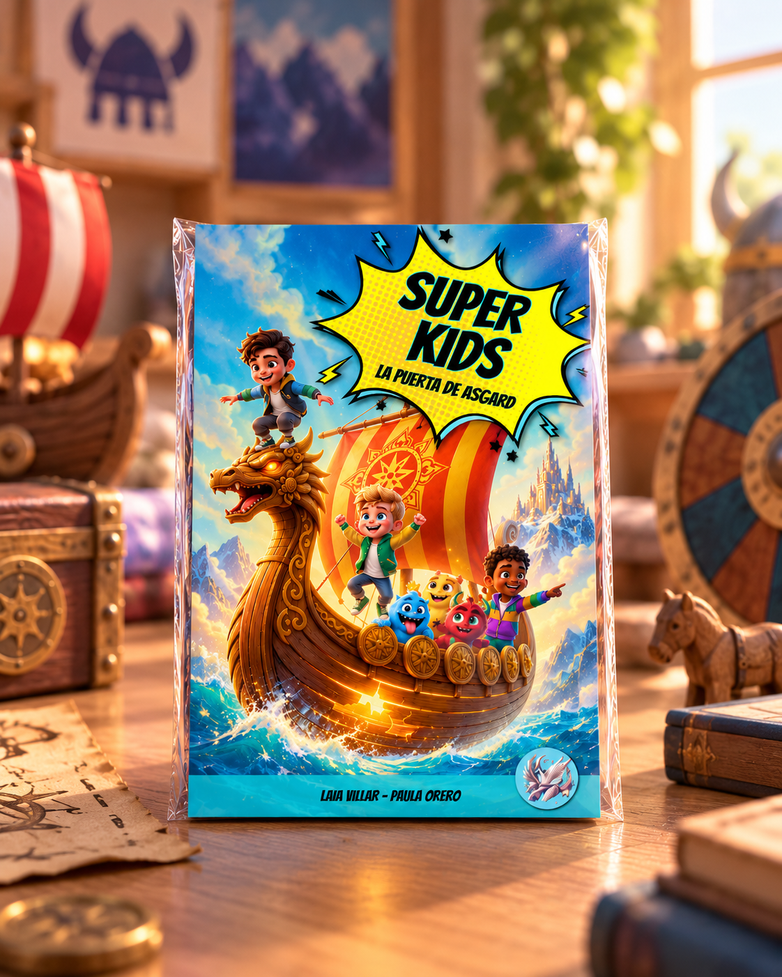 Sobre de cartas coleccionables Super Kids II: La Puerta de Asgard, con personajes y retos infantiles